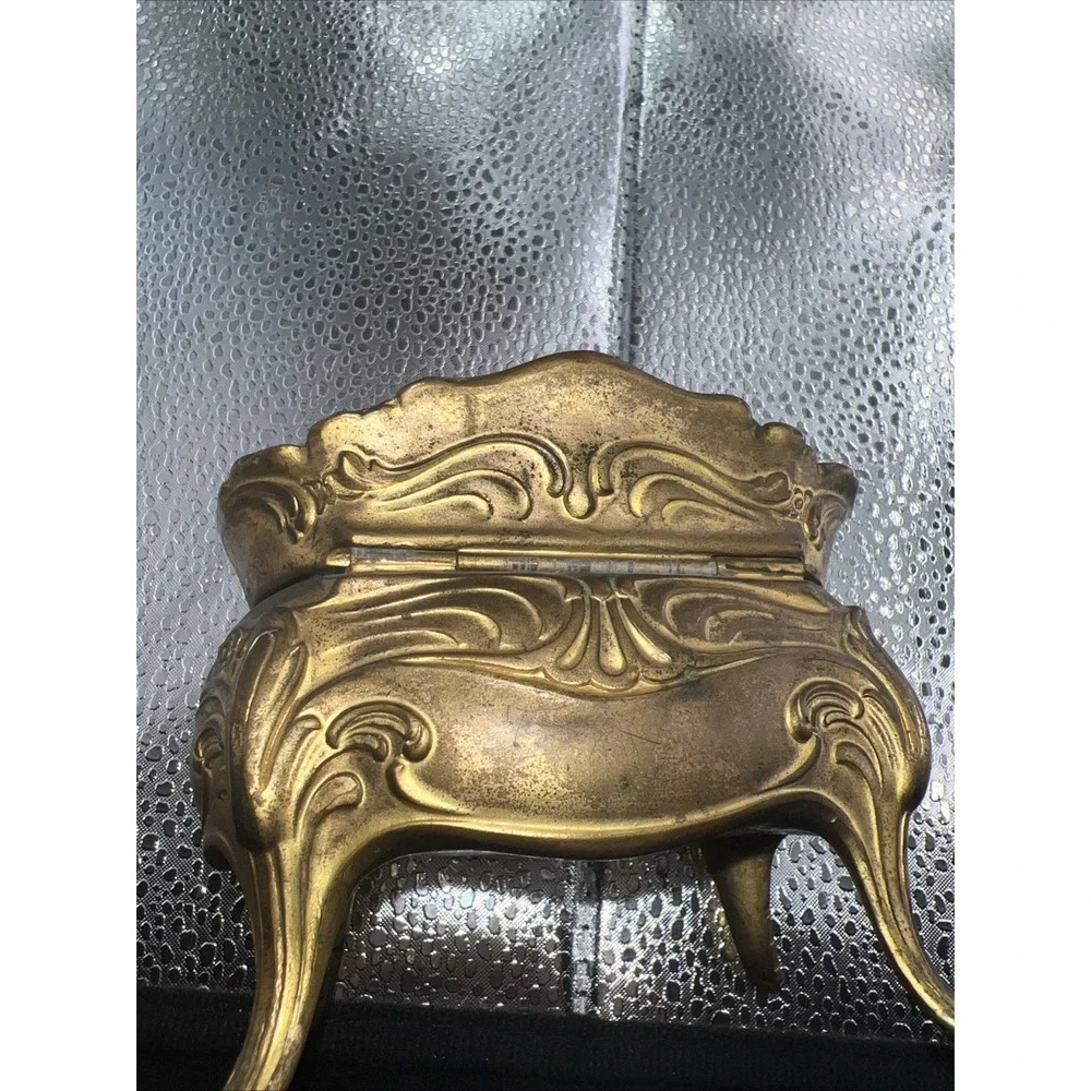 elaborate‎ vintage jewelry casket box brass metal